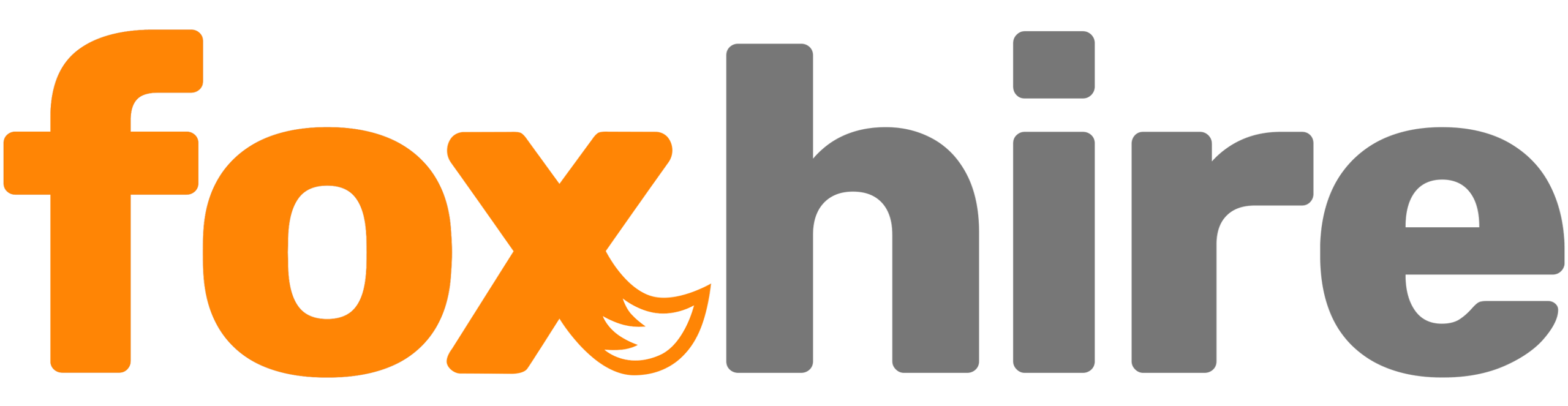 FoxHire logo with orange fox text and gray letters